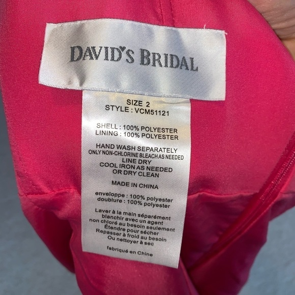 Never worn - NWOT David’s Bridal Hot Pink Strapless Dress - Picture 7 of 7